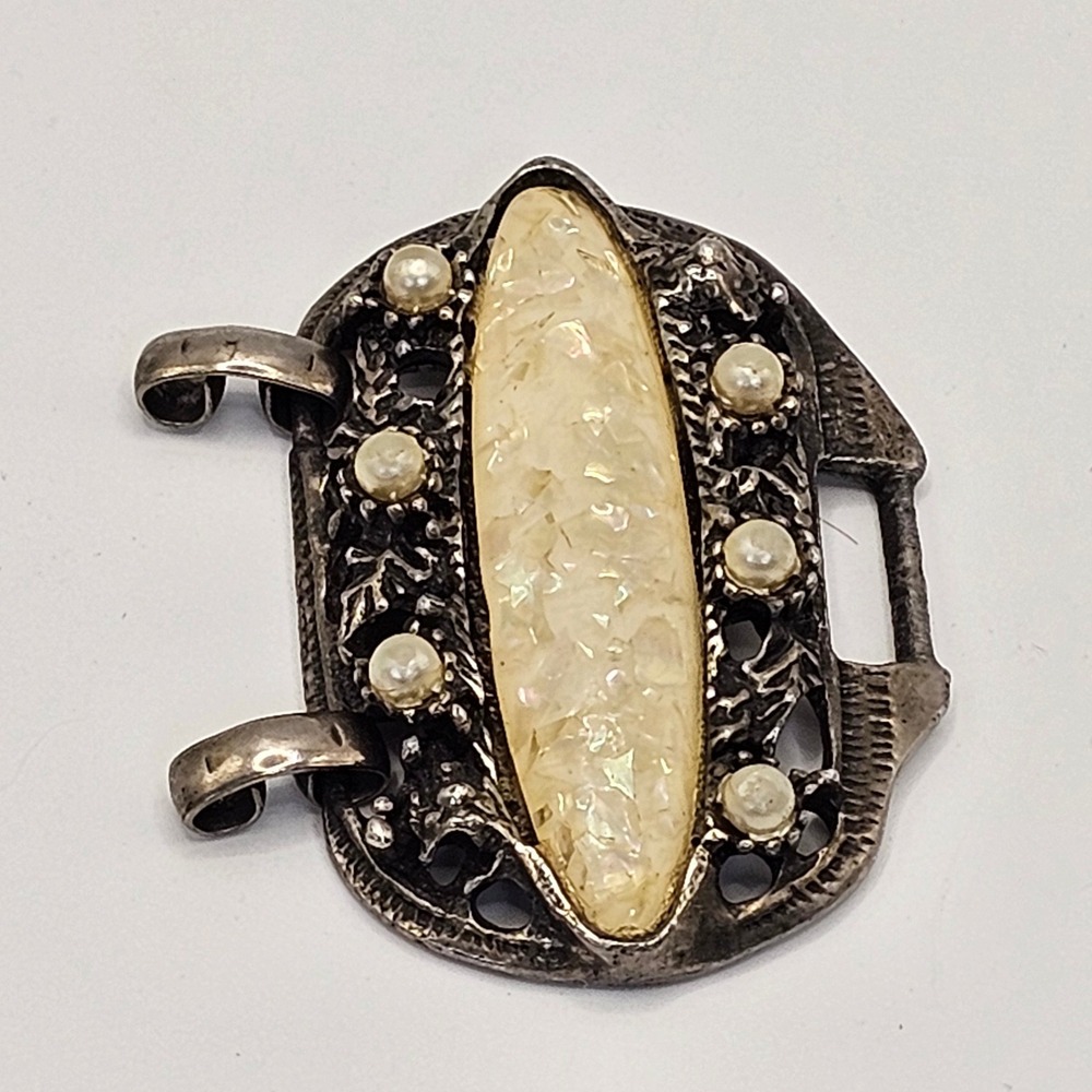 Vintage Bracelet Connector Replacement Confetti‎ Lucite Cream Cabochons Native